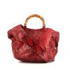 Shopping bag Gucci Bamboo in pitone rosso e nero e bambù - 360 thumbnail