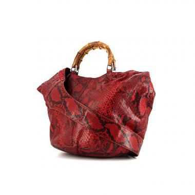 Bolso Cabás Gucci Bamboo en piel de pitón roja y negra y bambú