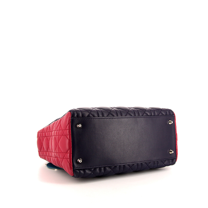 Bolso de mano Dior Lady Dior modelo mediano en cuero cannage tricolor violeta, azul y rosa - Detail D5