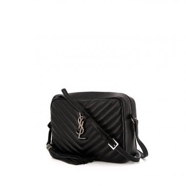 Borsa a tracolla Saint Laurent Lou Sac Caméra in pelle trapuntata nera con motivo a spina di pesce