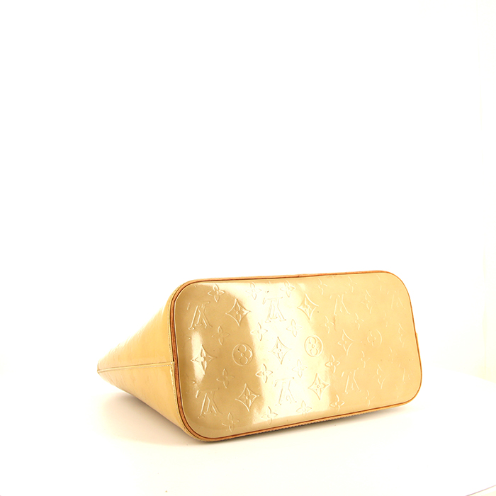 Bolso de mano Louis Vuitton Houston en charol Monogram dorado y cuero natural - Detail D4
