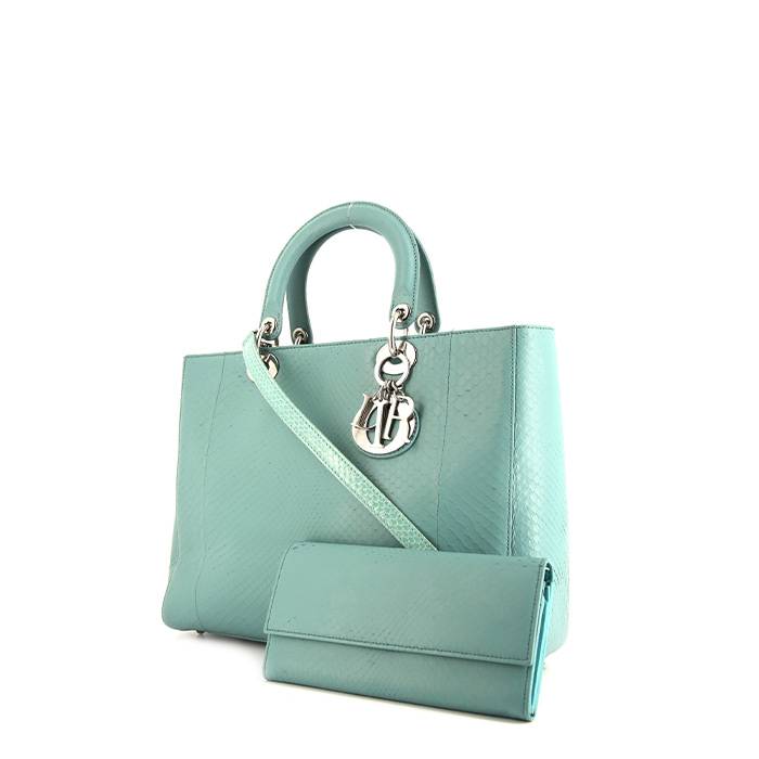 Lady Dior Large Model Handbag In Blue Python