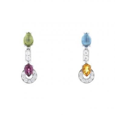 Paire de pendants d'oreilles articulée Bulgari Allegra en or blanc,  diamants et pierres de couleurs