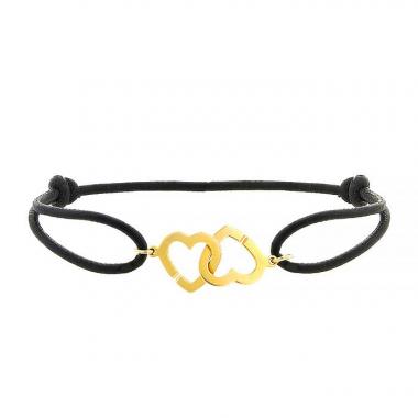 Brazalete Dinh Van Double coeurs R13 en oro amarillo y cuero