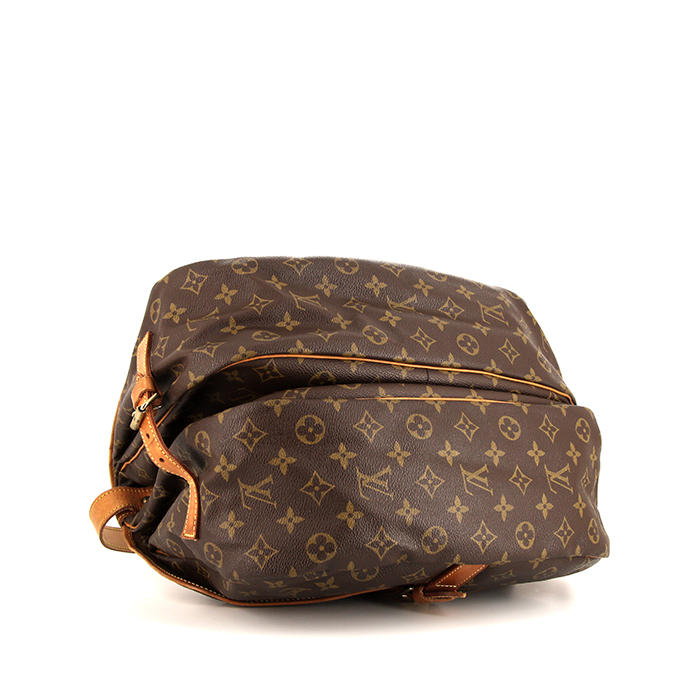 Louis Vuitton Saumur medium model shoulder bag in brown monogram canvas and natural leather - Detail D4