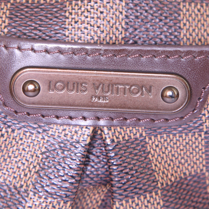 Bolso bandolera Louis Vuitton Bloomsbury modelo pequeño en lona a cuadros revestida ébano y cuero marrón - Detail D3