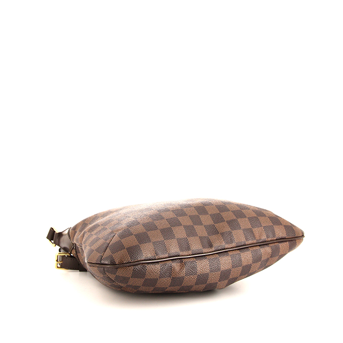 Sac bandoulière Louis Vuitton Bloomsbury petit modèle en toile damier enduite ébène et cuir marron - Detail D4