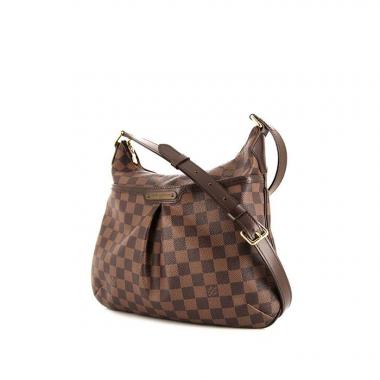Borsa a tracolla Louis Vuitton Bloomsbury modello piccolo in tela cerata con motivo a scacchi ebano e pelle marrone