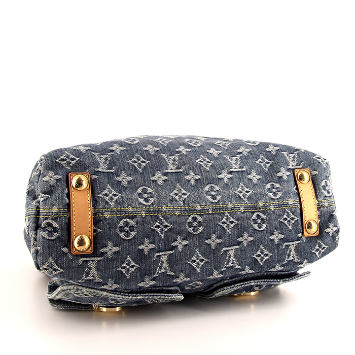 Bolso de mano Louis Vuitton Baggy modelo grande en lona denim Monogram azul y cuero natural - Detail D4