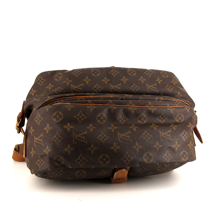 Louis Vuitton  Saumur large model  shoulder bag  in brown monogram canvas  and natural leather - Detail D4