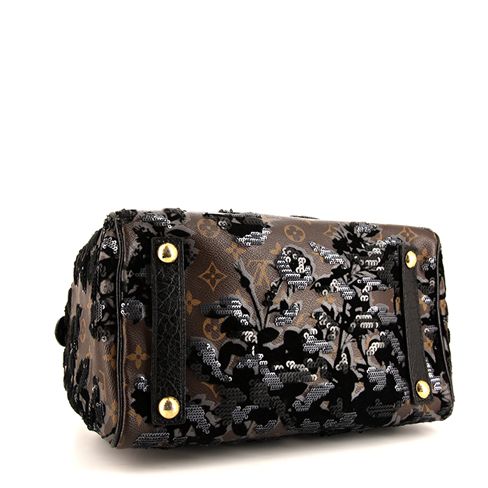 Borsa Louis Vuitton Speedy Editions Limitées in tela monogram marrone con strass e pelle naturale - Detail D4