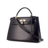 Hermes Kelly 32 cm handbag in navy blue box leather - 00pp thumbnail