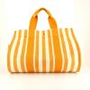 Shopping bag Hermès Cannes in tela bicolore bianca e gialla a righe - 360 thumbnail