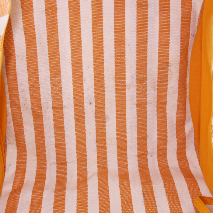 Shopping bag Hermès Cannes in tela bicolore bianca e gialla a righe - Detail D2