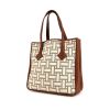 Shopping bag Hermes Victoria in tela beige con decori geometrici e pelle marrone - 00pp thumbnail