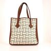Shopping bag Hermes Victoria in tela beige con decori geometrici e pelle marrone - 360 thumbnail