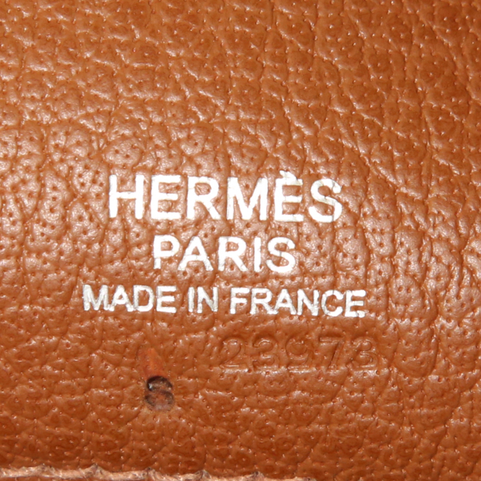 Hermes Victoria shopping bag in beige canvas and brown leather - Detail D3