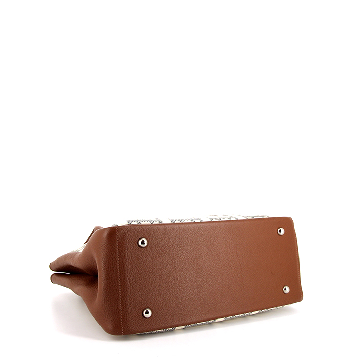 Bolso Cabás Hermes Victoria en lona beige y cuero marrón - Detail D4