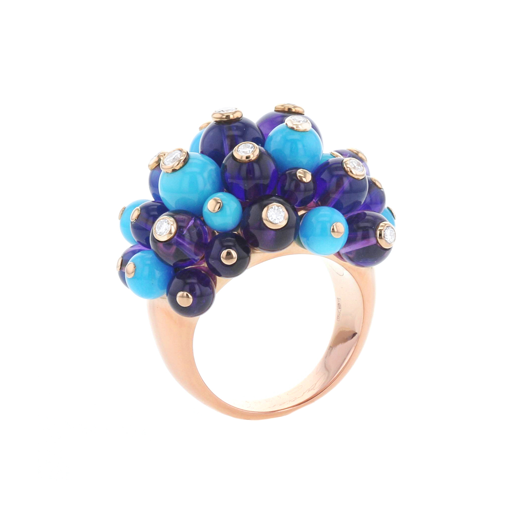 Cartier Délice de Goa ring in pink gold, turquoises and amethysts - Detail D1