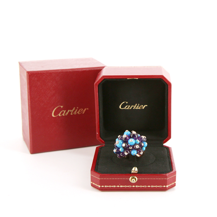 Cartier Délice de Goa ring in pink gold, turquoises and amethysts - Detail D3