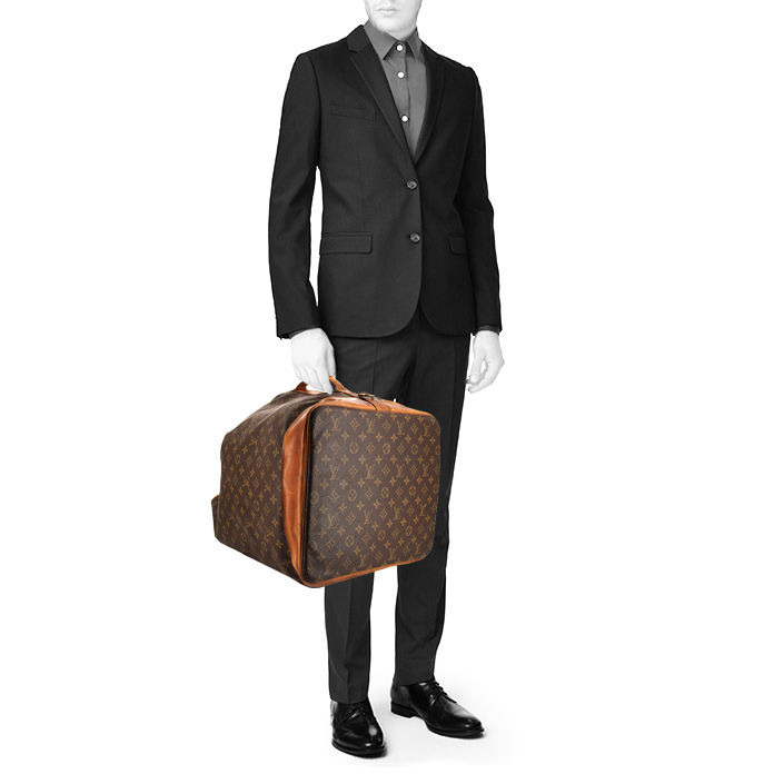 Sac de voyage Louis Vuitton Marin - Travel Bag en toile monogram marron et cuir naturel - Detail D1