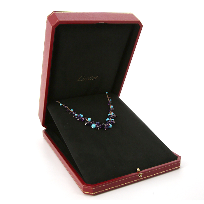 Cartier Délice de Goa necklace in pink gold,  turquoises, amethysts and diamonds - Detail D2