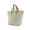 Hermès shopping bag in silver braided leather and beige canvas - 00pp thumbnail