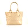 Burberry shopping bag in beige quilted canvas and beige leather - 360 thumbnail