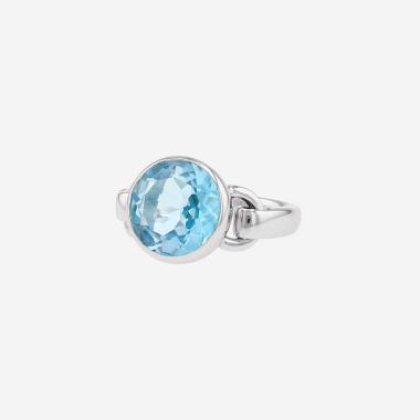 Bague semi-articulée Poiray Indrani moyen modèle en or blanc et topaze bleu