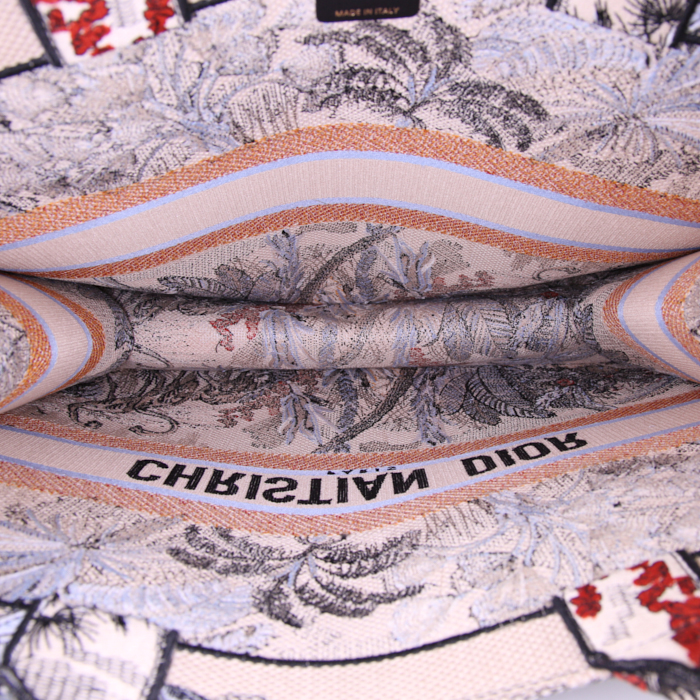 Shopping bag Dior Book Tote in tela beige blu e arancione con decoro floreale - Detail D2