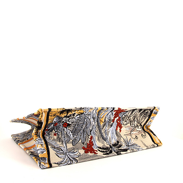 Sac cabas Dior Book Tote en toile beige bleue et orange - Detail D4