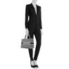 Shopping bag Dior Book Tote modello piccolo in tela nera e bianca motivo pied de poule - Detail D1 thumbnail