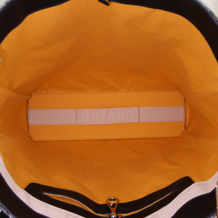 Shopping bag Goyard Voltaire in tela Goyardine nera e pelle nera - Detail D3