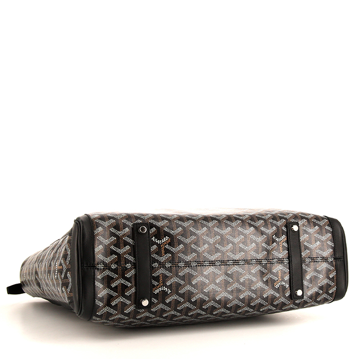 Goyard Voltaire shopping bag in black Goyard canvas and black leather - Detail D5