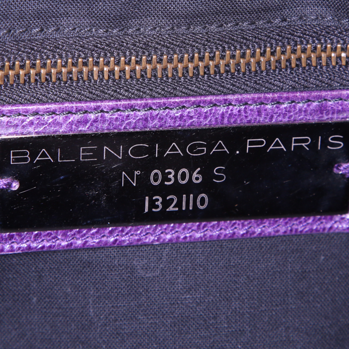 Sac cabas Balenciaga Classic City en cuir violet - Detail D3