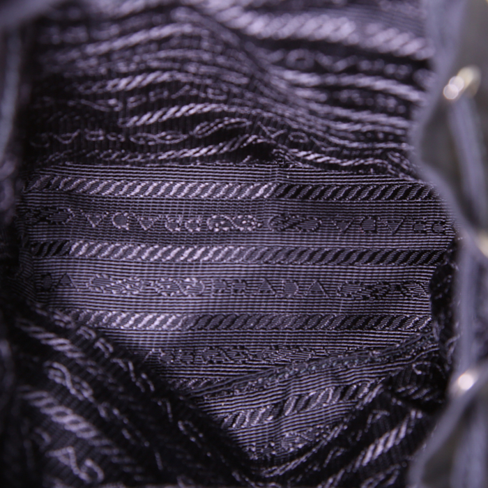 Prada mini backpack in black canvas and black leather - Detail D2