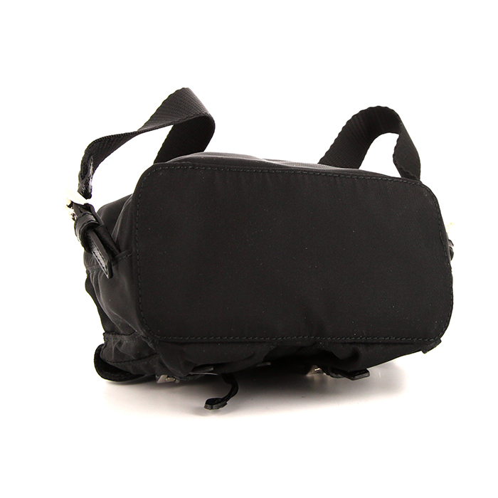 Prada mini backpack in black canvas and black leather - Detail D4
