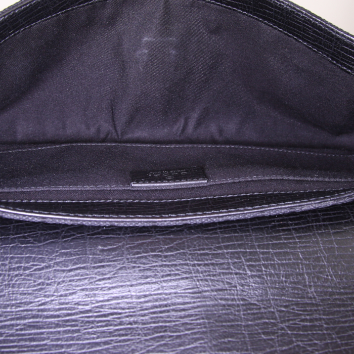 Bolso de mano Gucci Mors en lona Monogram negra y cuero negro - Detail D2