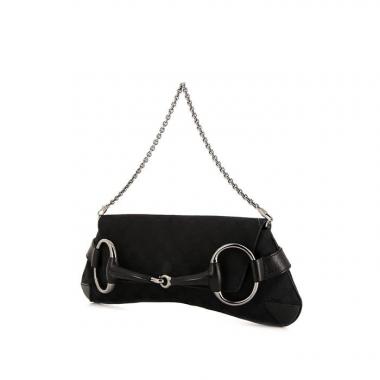 Sac à main Gucci Mors en toile monogram noire et cuir noir