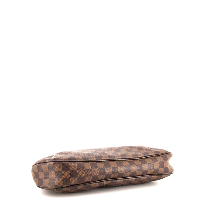 Bolso para llevar al hombro o en la mano Louis Vuitton Thames en lona a cuadros revestida ébano y cuero marrón - Detail D4