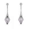 Orecchini pendenti Vintage in platino,  diamanti e zaffiri rosa - 360 thumbnail