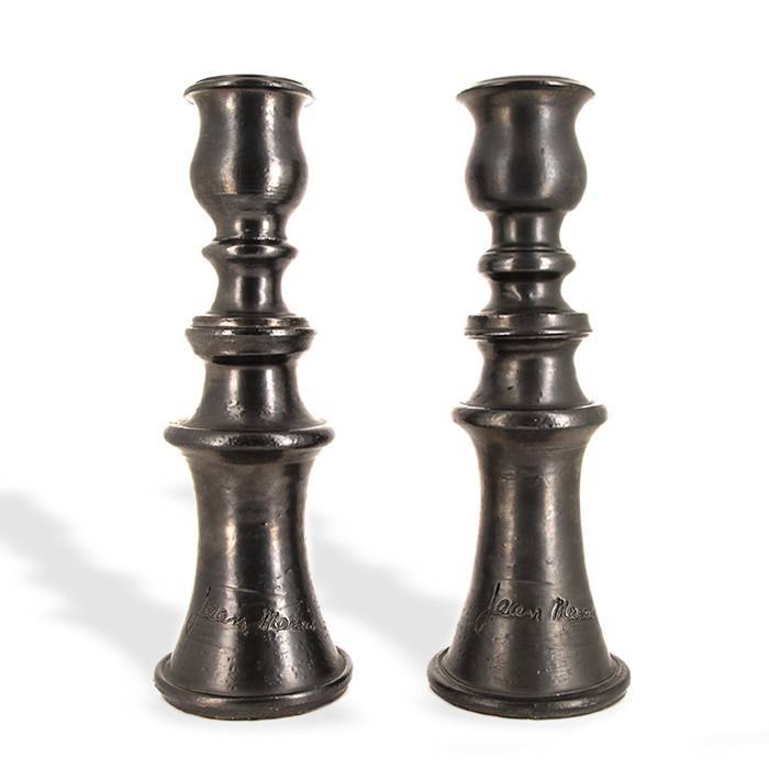 Jean Marais, important pair of torches in metallic black enamelled ceramic, signed - 00pp