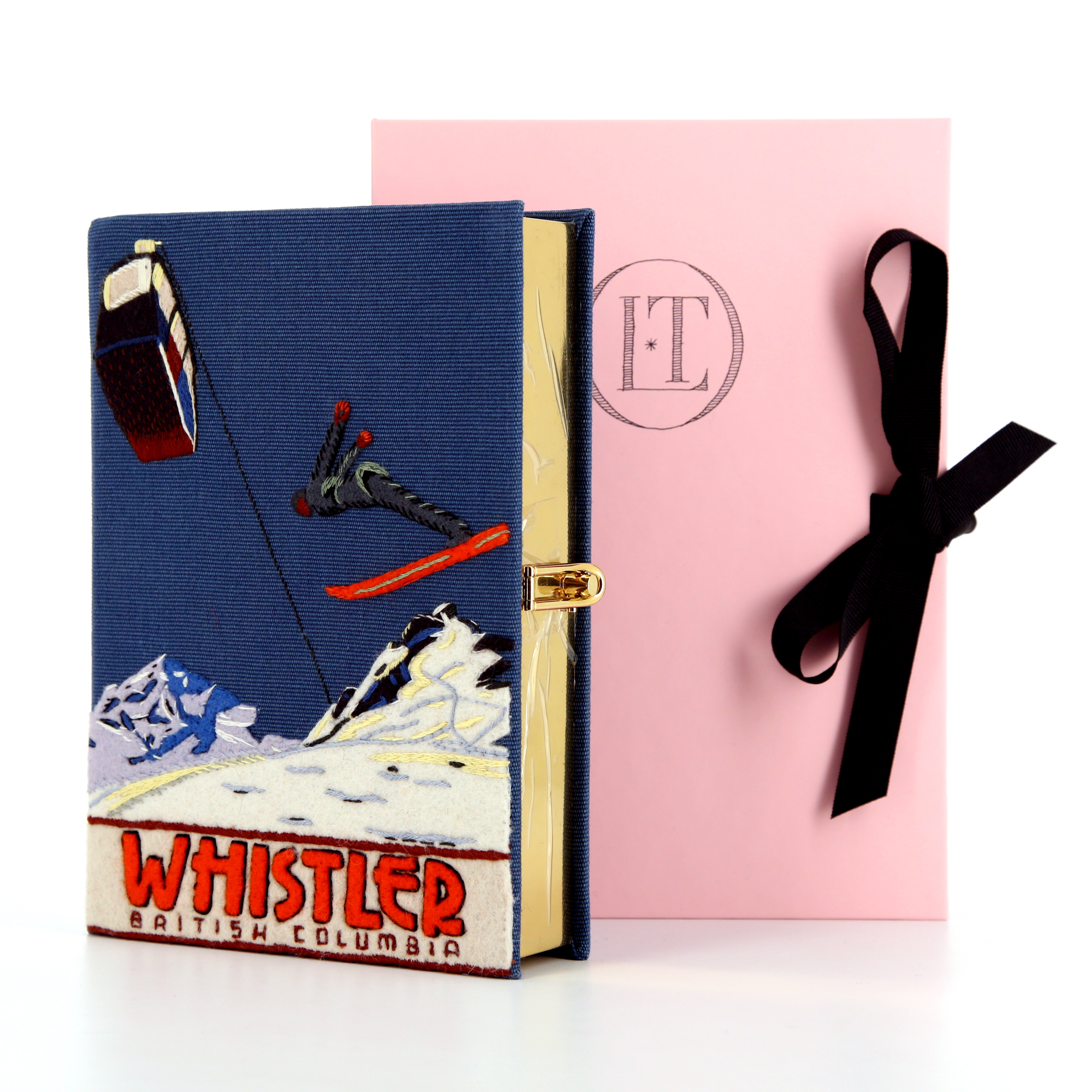 Minaudière Olympia Le-Tan Whistler British Columbia en tissu brodé bleu n°02/16 - Detail D1