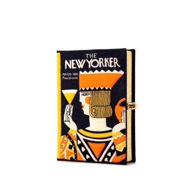 Minaudière Olympia Le-Tan The New Yorker en tissu brodé bleu-foncé n°01/16