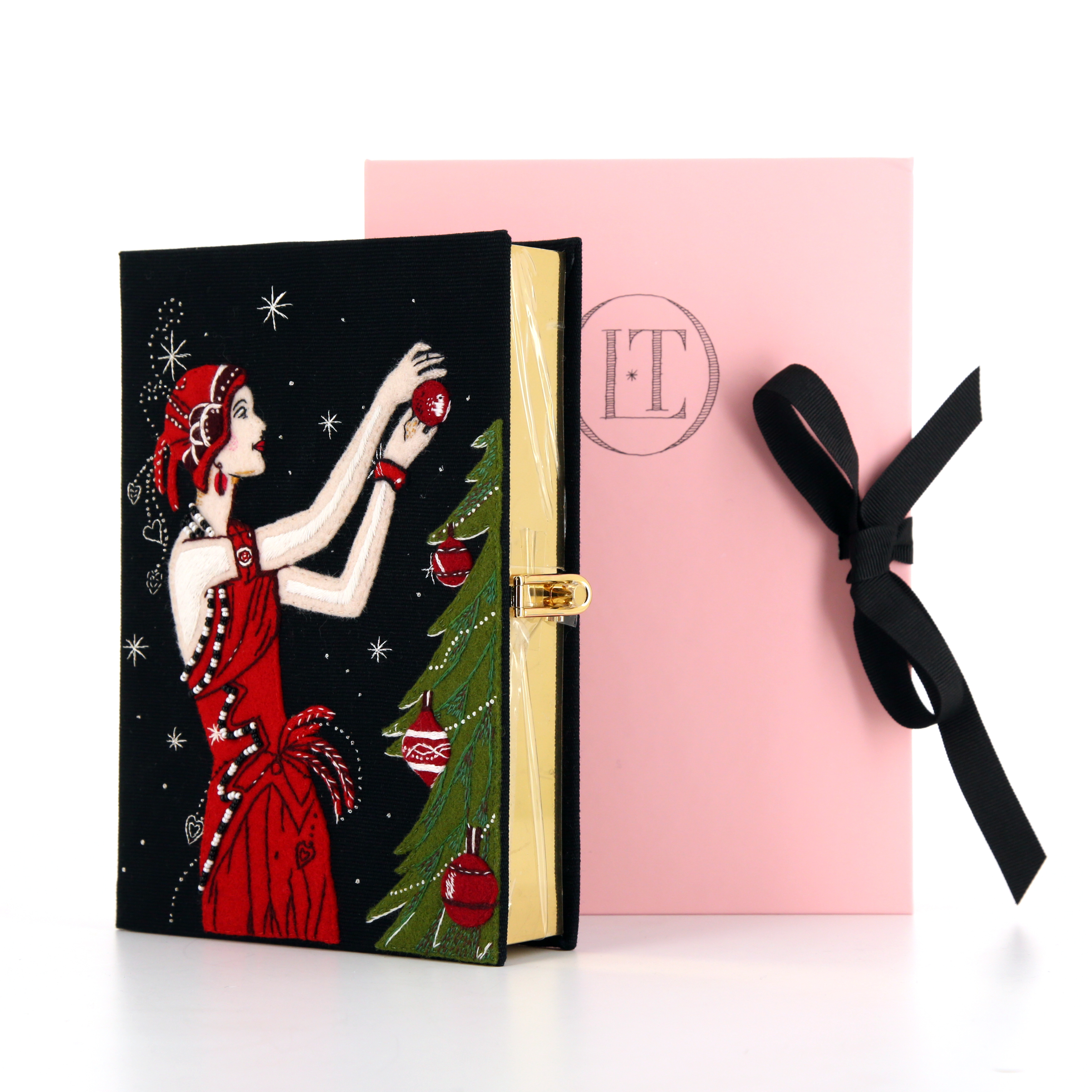Olympia Le-Tan Christmas Tree clutch in black embroidered canvas - Detail D1