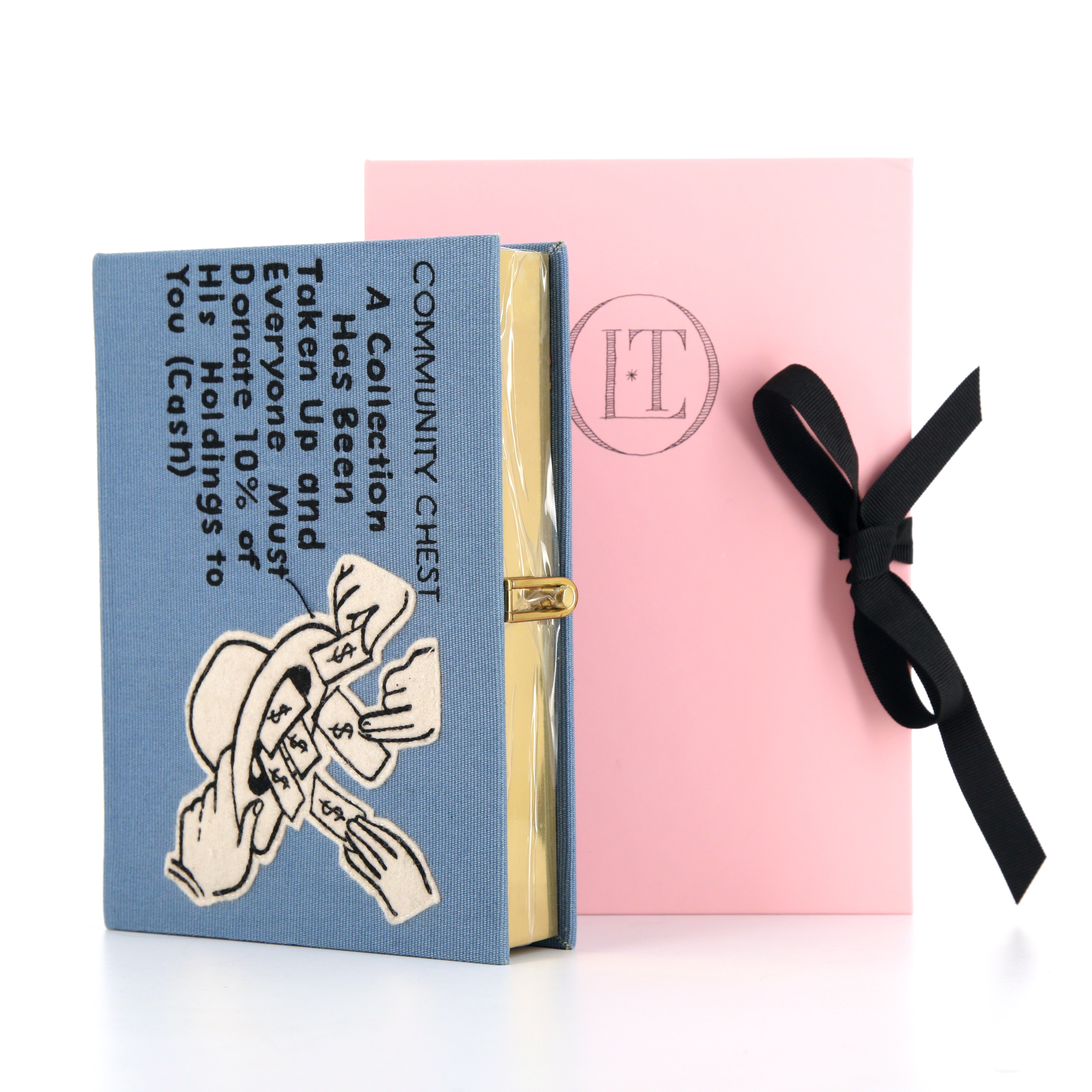 Minaudière Olympia Le-Tan Community Chest en tissu brodé bleu  n°1/16 - Detail D1