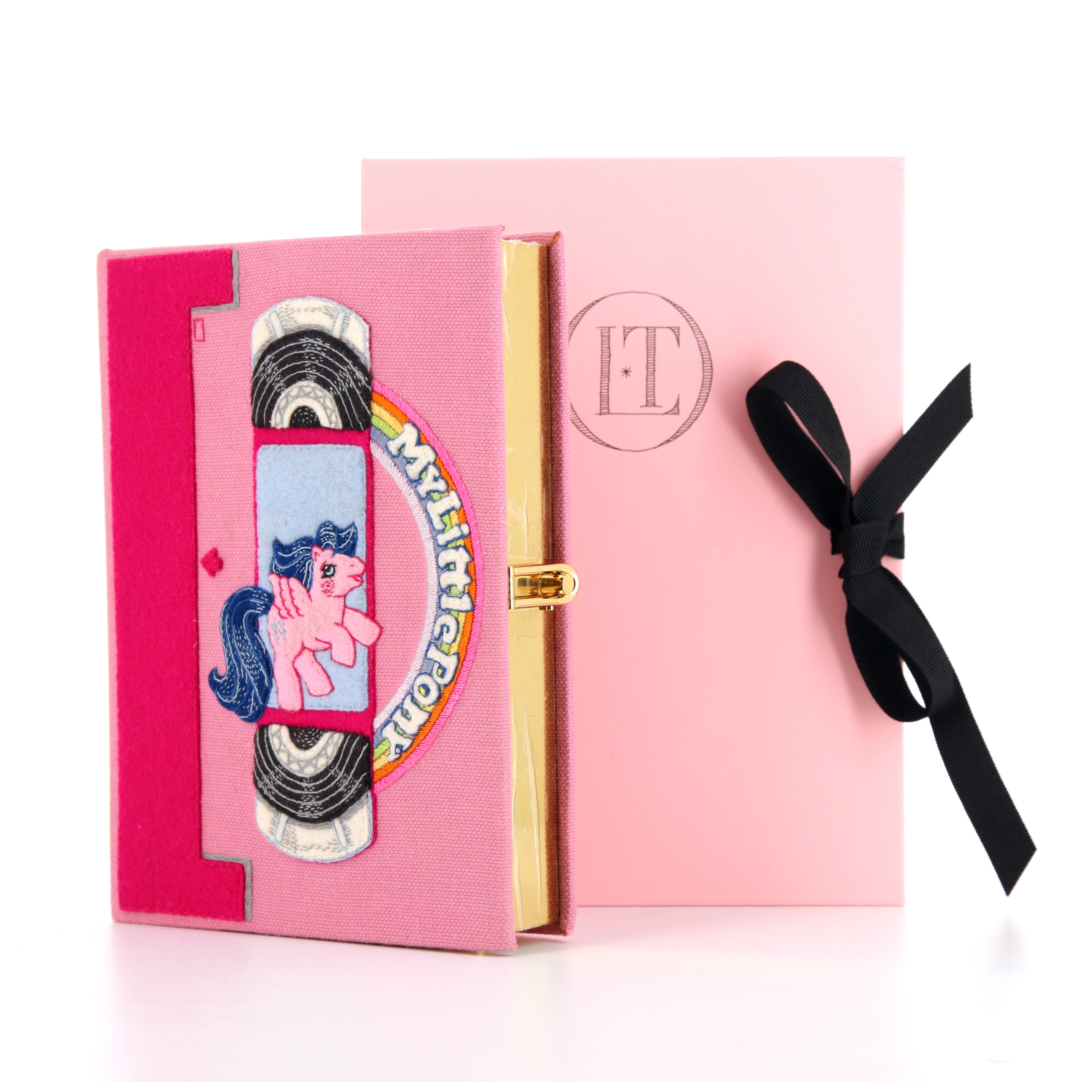 Minaudière Olympia Le-Tan Pony Cassette en tissu brodé rose Artist Proof - Detail D1