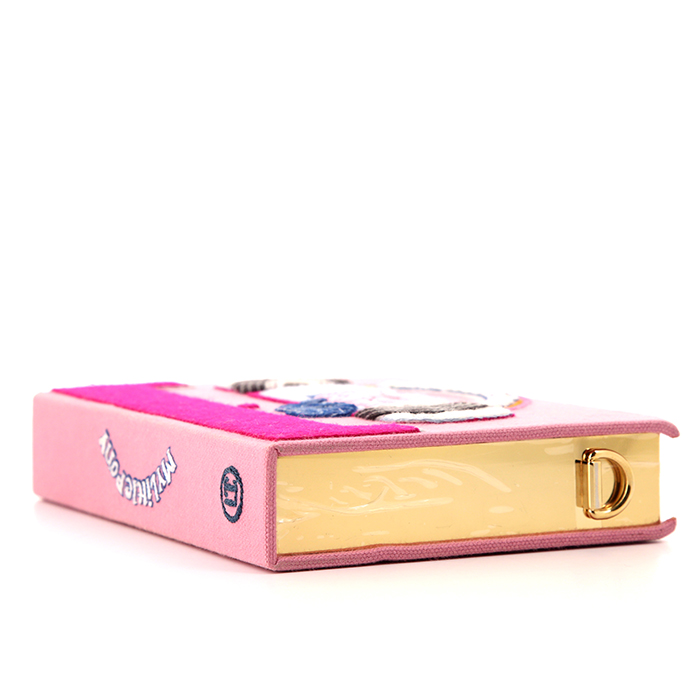 Minaudière Olympia Le-Tan Pony Cassette en tissu brodé rose Artist Proof - Detail D5