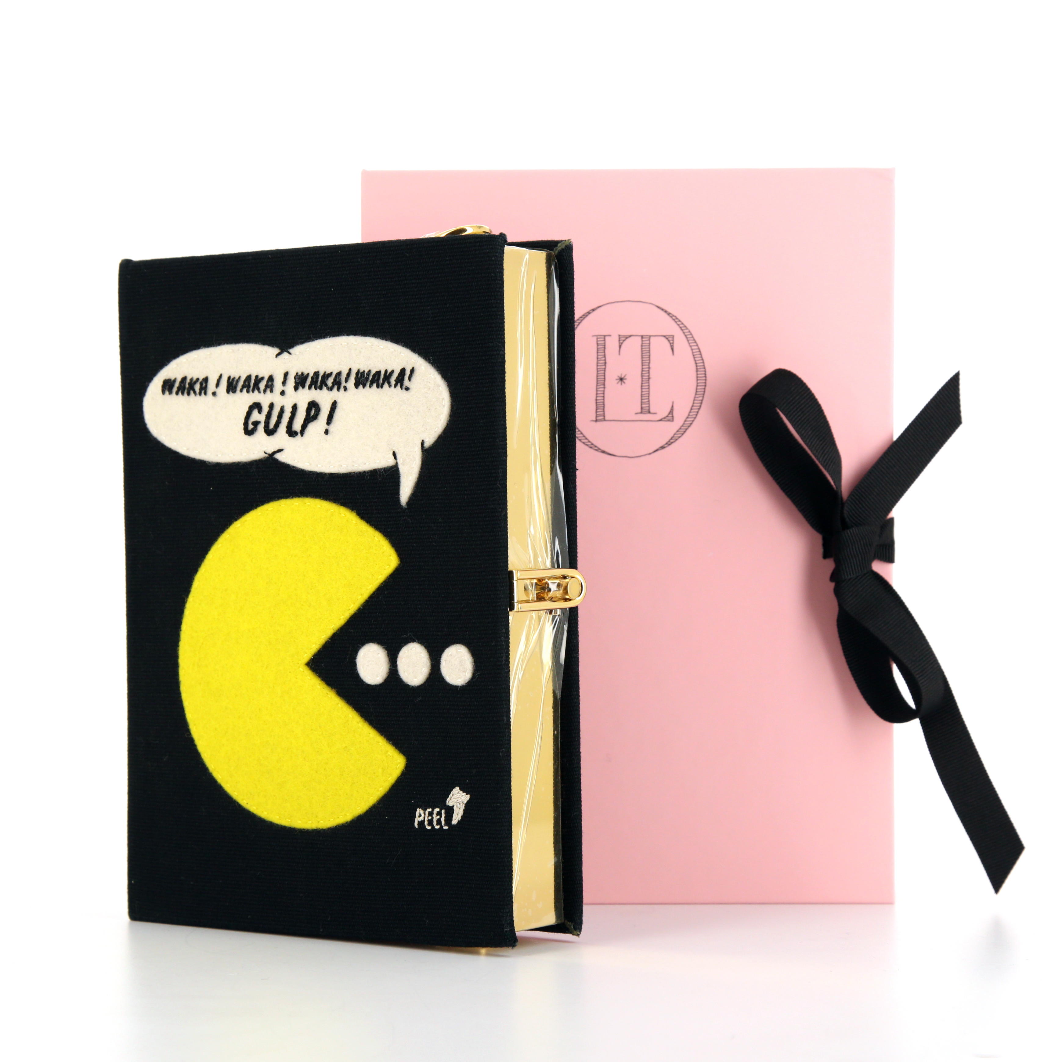 Bolso joya Olympia Le-Tan Pack Man Waka! Waka! en tela bordada negra Artist Proof - Detail D1