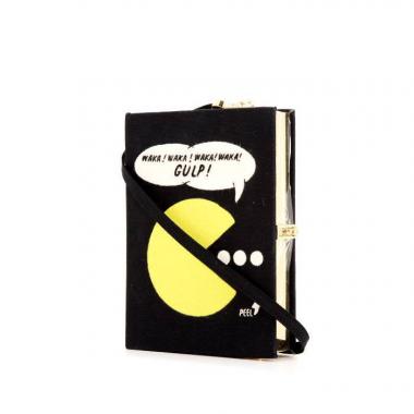 Bolso joya Olympia Le-Tan Pack Man Waka! Waka! en tela bordada negra Artist Proof